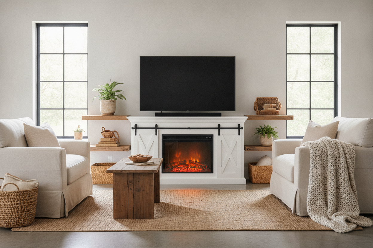 Can a Farmhouse White TV Stand Fake a Cozy Fireplace?