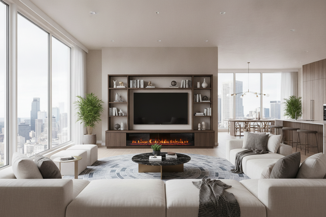 How a 90 Inch TV Stand With Fireplace Fixed Our Open Layout