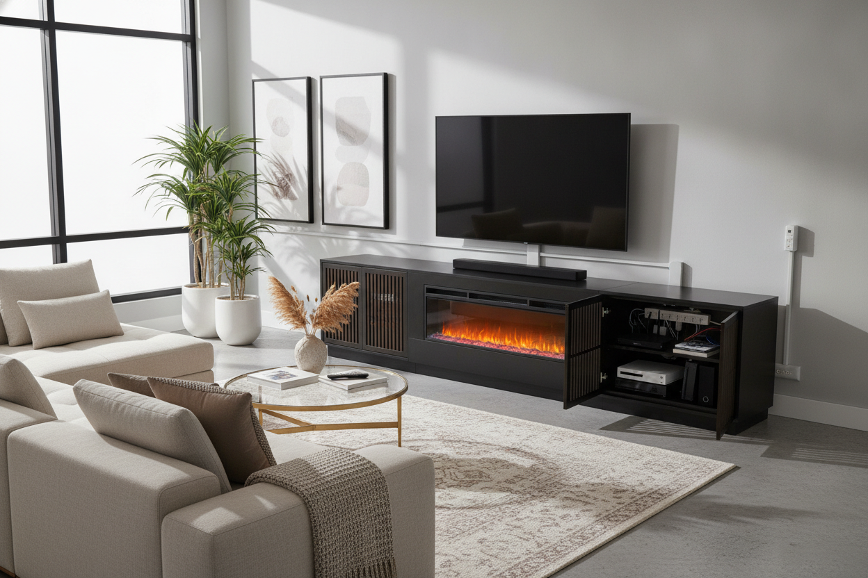 I Hid My Chaotic Tech Mess Inside a Fireplace 60 Inch TV Stand
