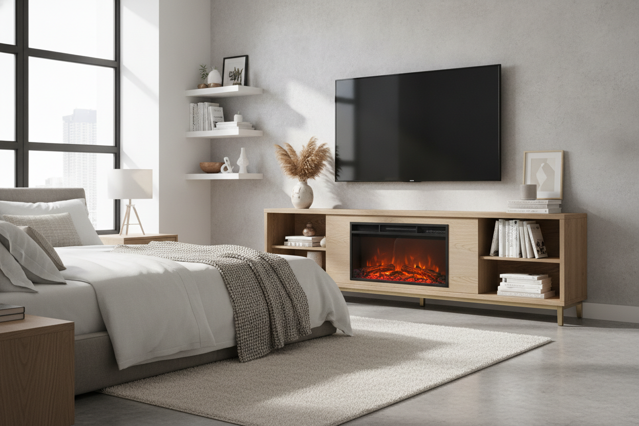 Your Bedroom TV is Too Low (And a 36 Inch Fireplace TV Stand Fixes It)