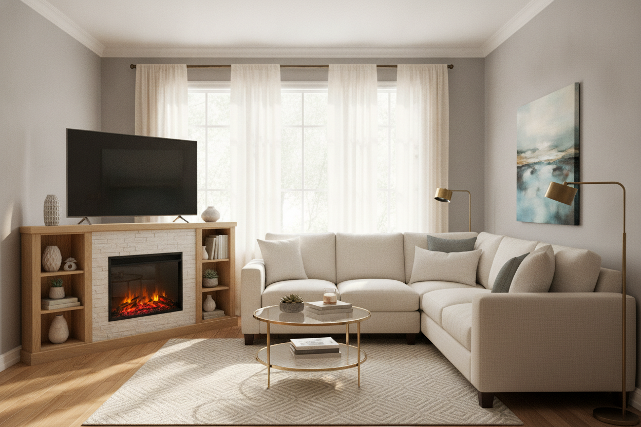How a 60 Inch Corner Fireplace TV Stand Cures 'Bowling Alley' Rooms