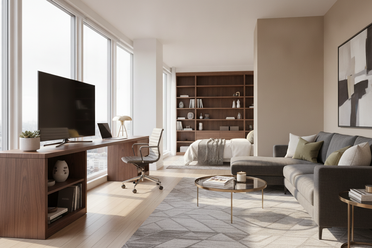 Your Bedroom Layout Is Broken (And a TV Stand With Desk Can Fix It)