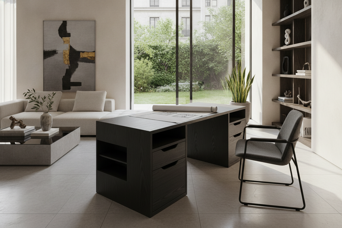 The Black Desk and Chair Design Blueprint: Spatial Geometry, Material Textures, and Integrated Storage