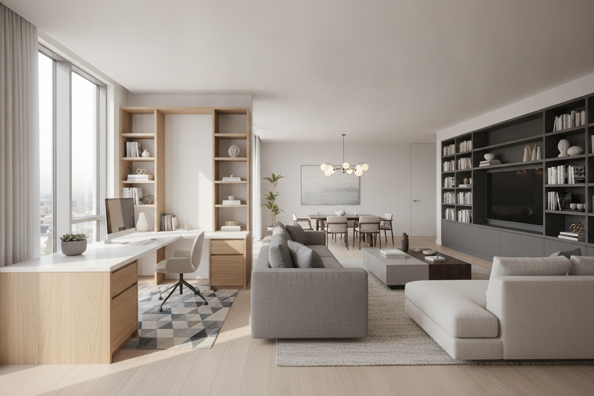 Integrating an L-Shaped Desk in Living Room Layouts: Strategic Zoning, Spatial Geometry, and Aesthetic Cohesion