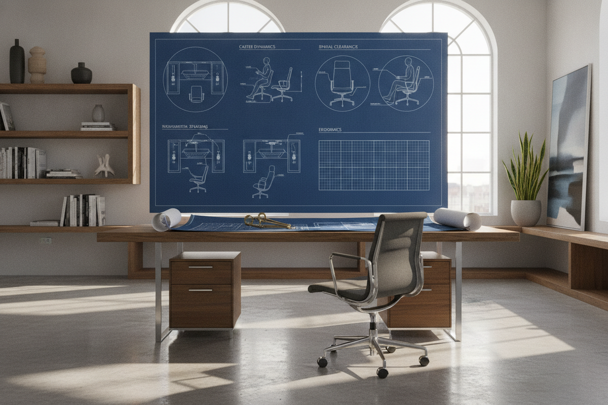 Desk Chairs on Wheels Blueprint: Caster Dynamics, Spatial Clearances, Ergonomics, and Workstation Storage Planning