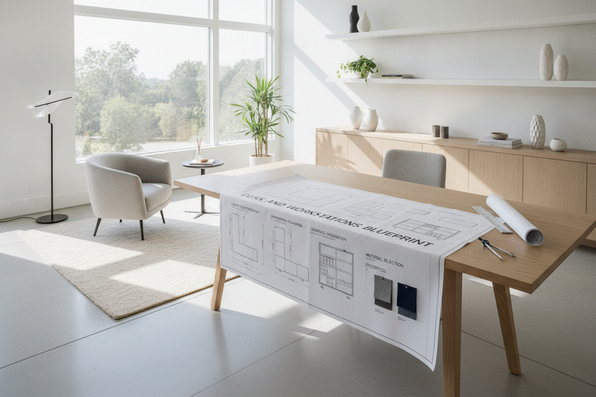 Desk and Workstations Blueprint: Layout Configurations, Dimensional Planning, Storage Integration, and Material Selection