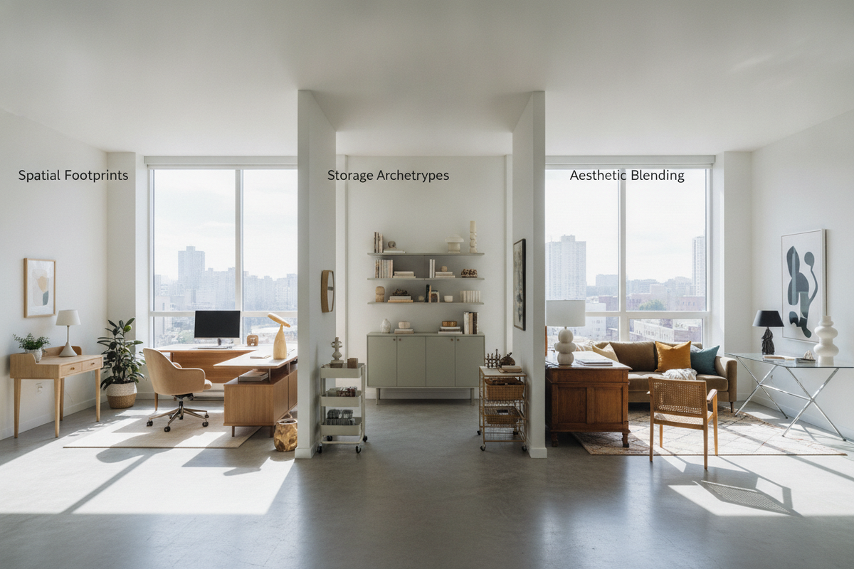 Living Room Office Desks Planning Guide: Spatial Footprints, Storage Archetypes, and Aesthetic Blending