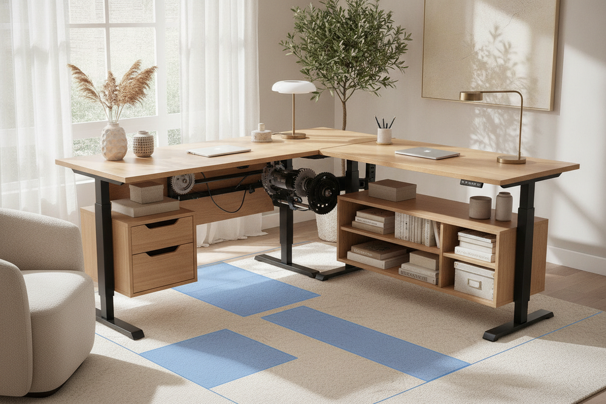 Wayfair L-Shaped Standing Desk Planning Guide: Corner Geometry, Lift Frame Mechanics, Spatial Footprints, and Storage Integration