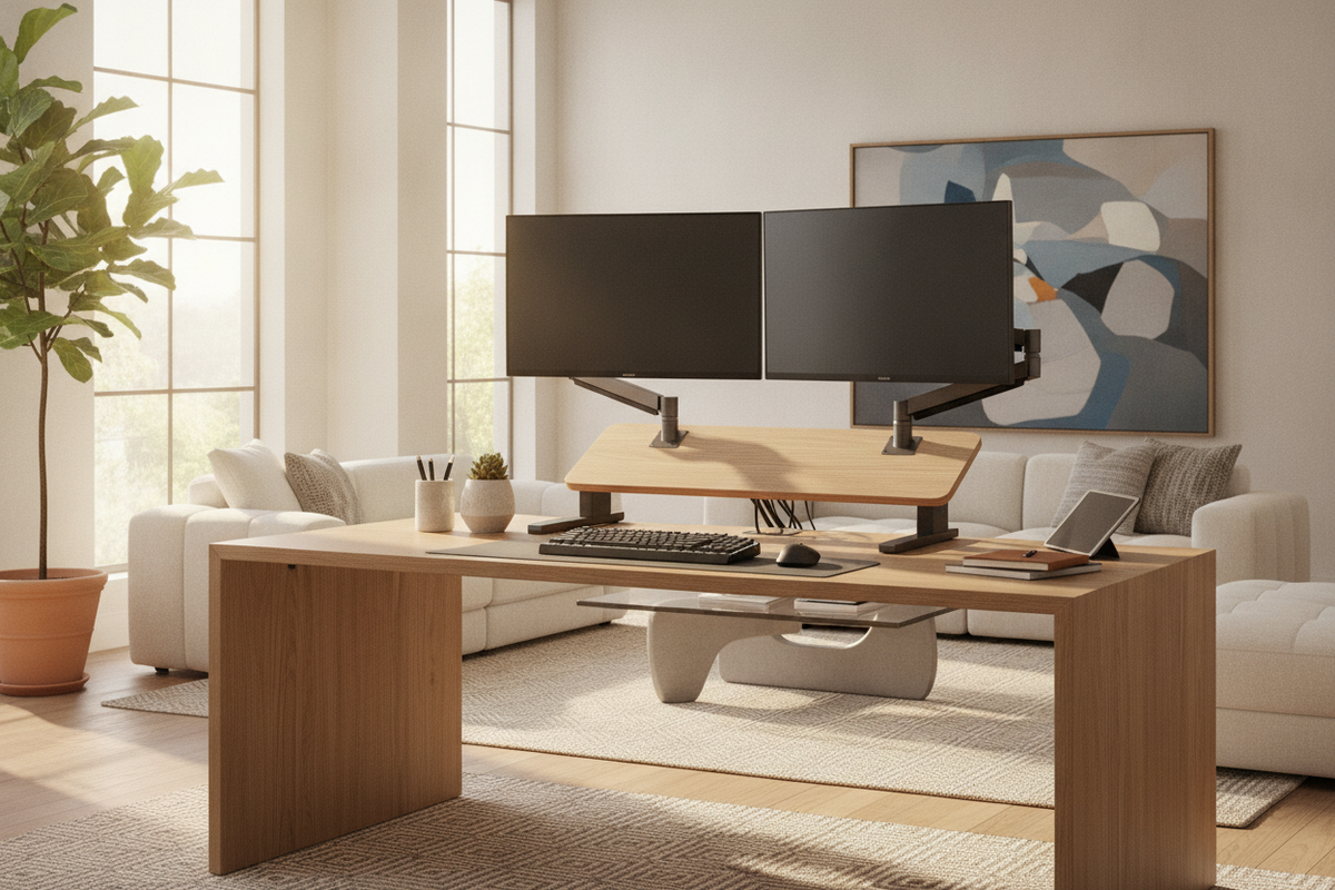 Mastering the Dual Monitor Standing Desk Converter: Mechanics, Display Geometry, and Desk Organization