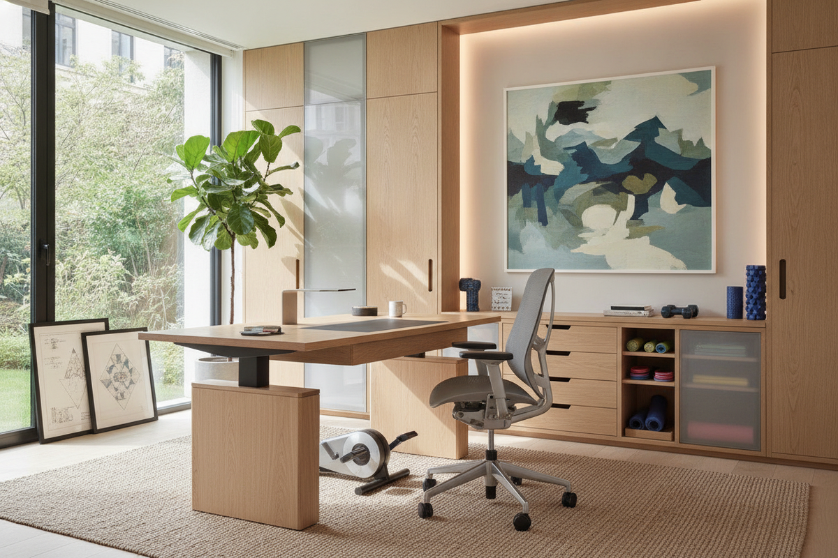 Desk Exercise Blueprint: Active Workstation Geometry, Seated Movement Routines, and Ergonomic Storage Harmony