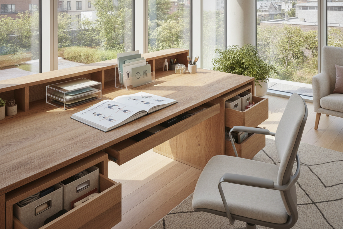 Desk Mobility Blueprint: Exercises for Sitting at Desk All Day, Clearance Envelopes, and Storage Integration