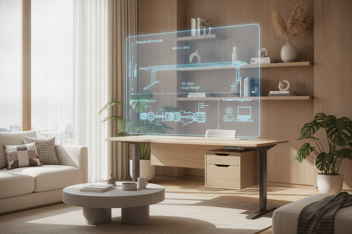 FEZIBO Electric Height Adjustable Standing Desk Blueprint: Dimensional Formats, Motor Architecture, Drawer Integration, and Workspace Harmony