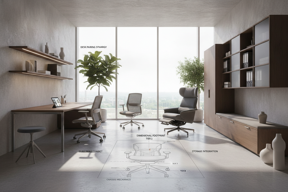 Chairs in Office Blueprint: Chassis Mechanics, Dimensional Footprint Tiers, Desk Pairing Synergy, and Storage Integration