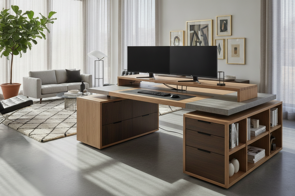 Desk for Dual Monitors: Surface Geometry, Sizing Tiers, and Storage Synergy