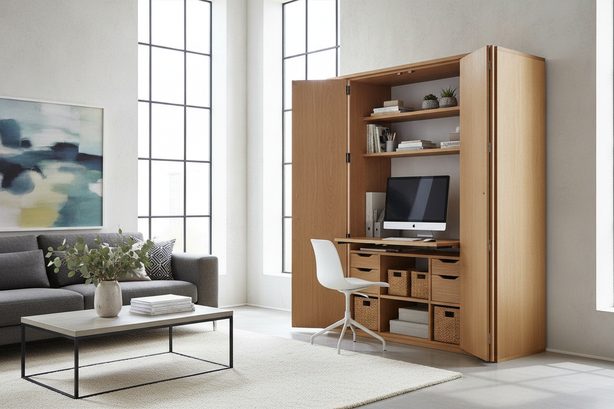 Desk Armoire IKEA Planning Guide: Spatial Sizing, Hidden Workstation Layouts, and Storage Architecture