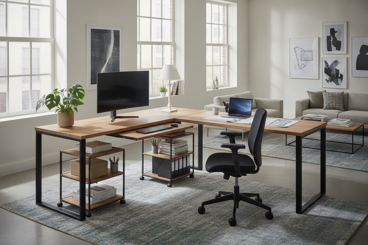 L-Shaped Desk with Keyboard Tray Guide: Layouts, Sizing Tiers, and Ergonomic Storage Planning