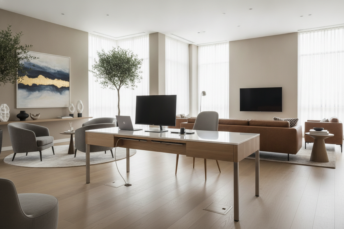 L-Shaped Desk in Middle of Room: Floating Layouts, Cable Management, and Spatial Flow Guide