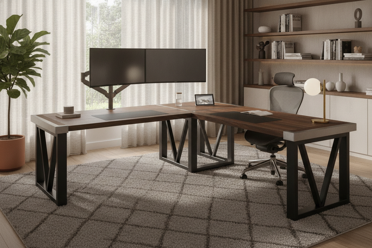 Sturdy L-Shaped Desk Guide: Heavy-Duty Frame Architecture, Corner Stab