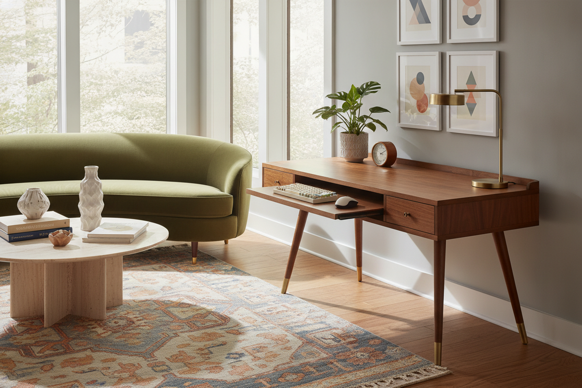 Mid Century Modern Computer Desk with Keyboard Tray Guide: Proportions, Knee Clearance, and Retro Styling