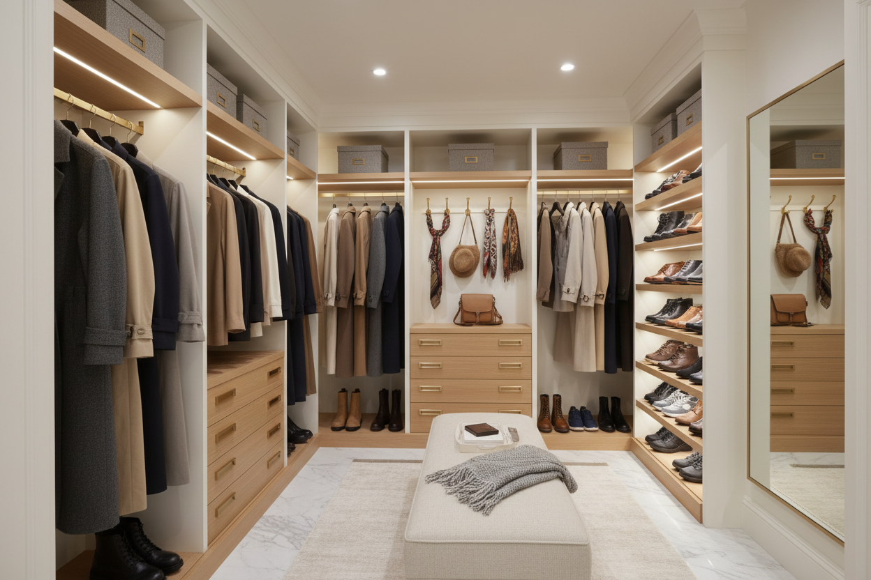 How to Design a Walk In Coat Closet That Elevates Your Foyer