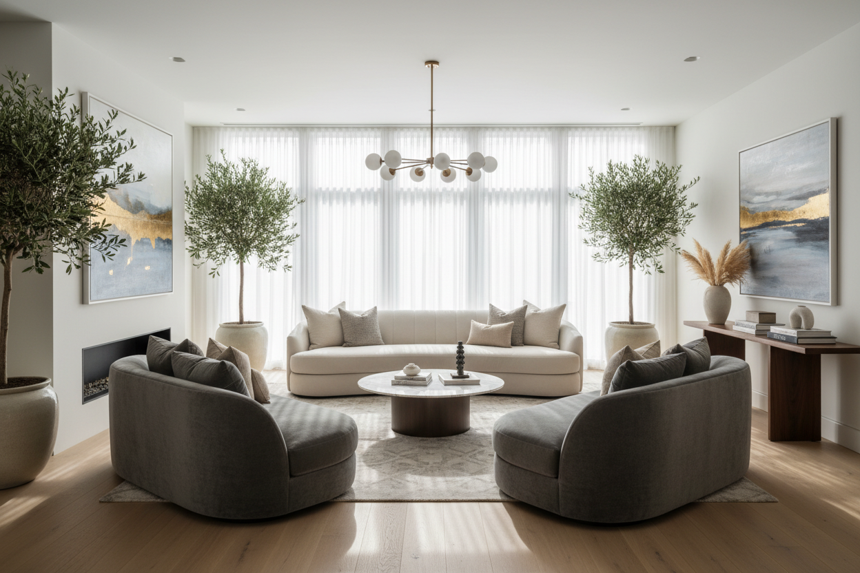 Designing a Luxury Layout with 3 Couches in Living Room