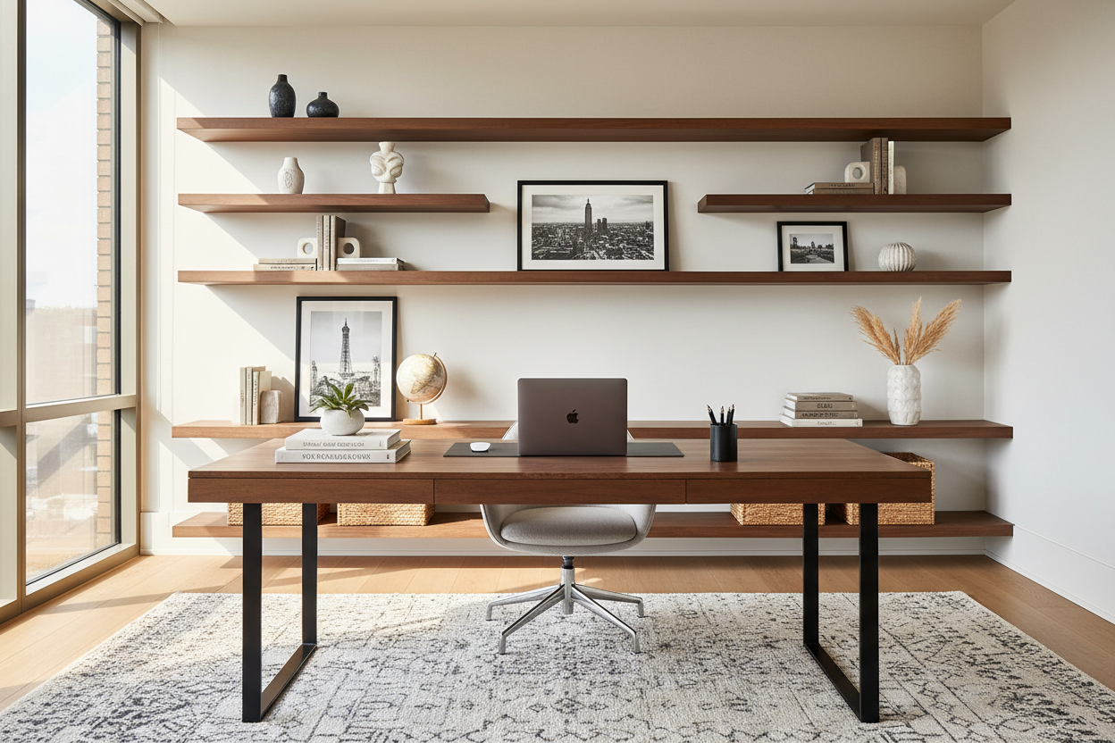 Mastering the Office Desk and Shelf Layout for a High-End Look