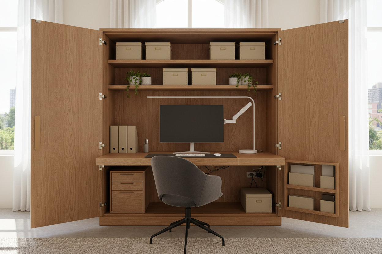 The Secret to a Clutter-Free Office: The Armoire Desk