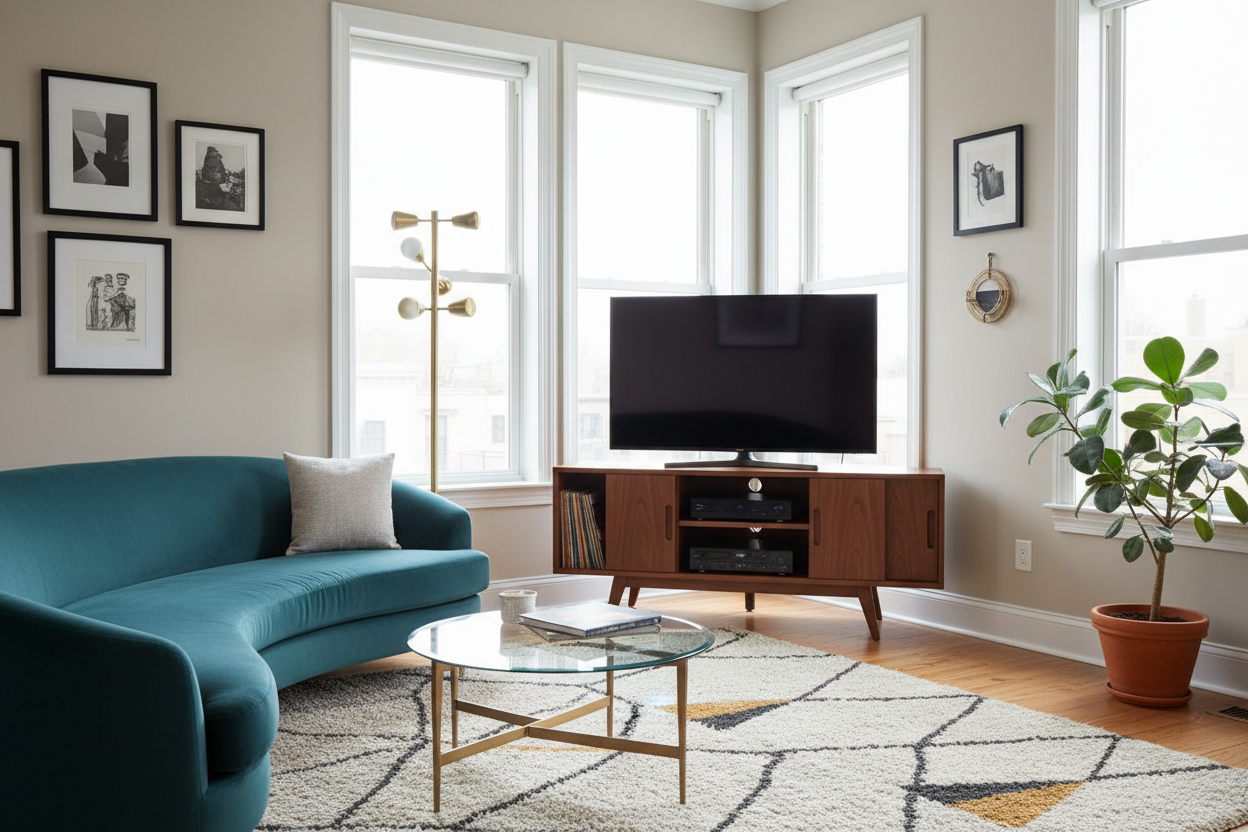 Mid Century Corner TV Stand: Fixing Awkward Living Room Layouts
