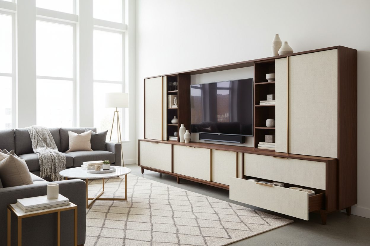 Storage TV Console Secrets: Hiding Clutter with High-End Style