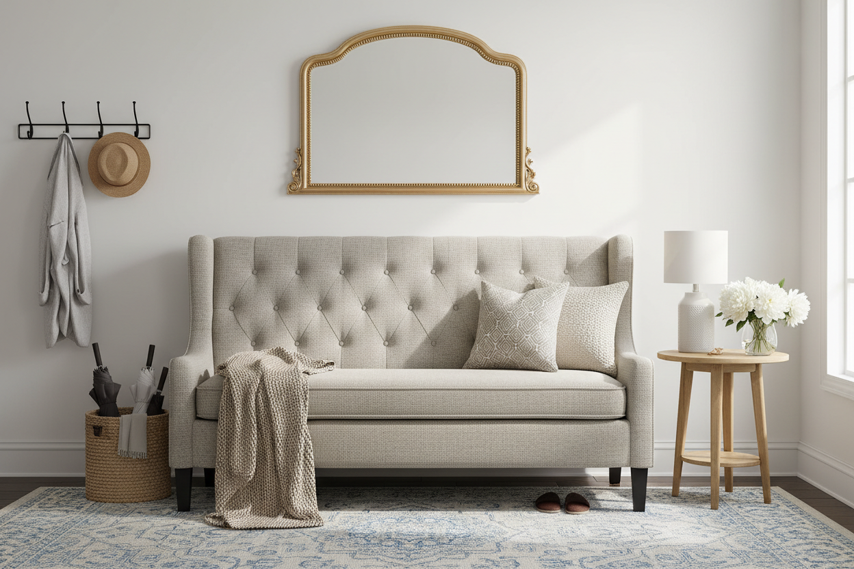 Why Your Foyer Needs a Tufted Entryway Bench (And How to Style It)