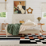 60.8 inch Modern Beige Platform Bed with Charging Station