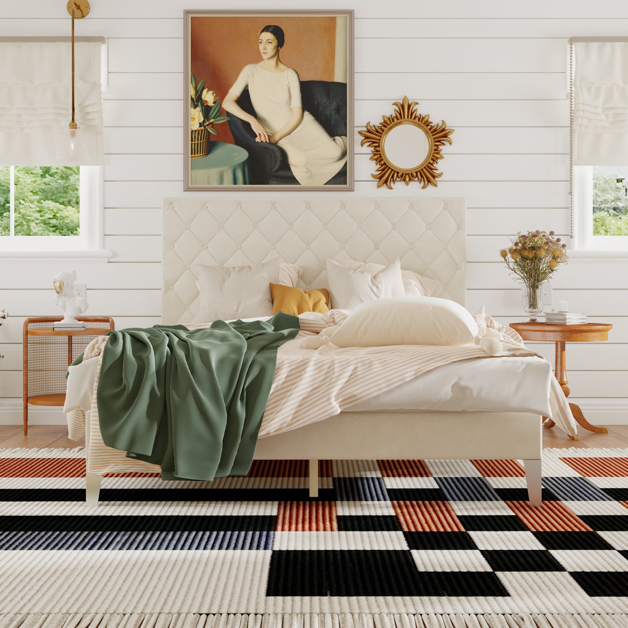 Low Profile Platform Bed With Comfortable Headboard With Charging Station