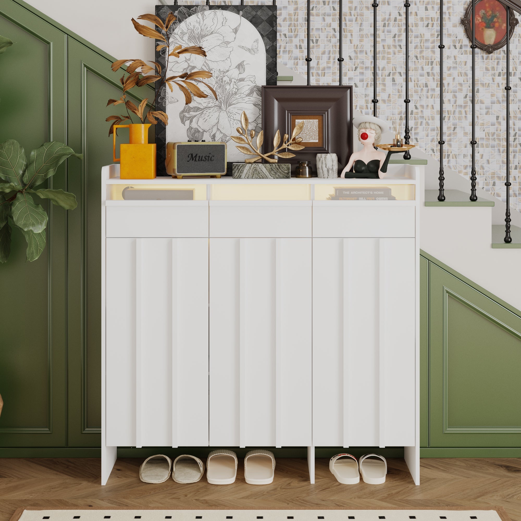 3-Drawer, 3-Door Shoe Cabinet With LED Light