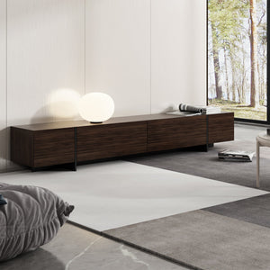 95.7 inches Modern Rustic Dark Brown Entertainment Center with 4 Pull-Down Doors