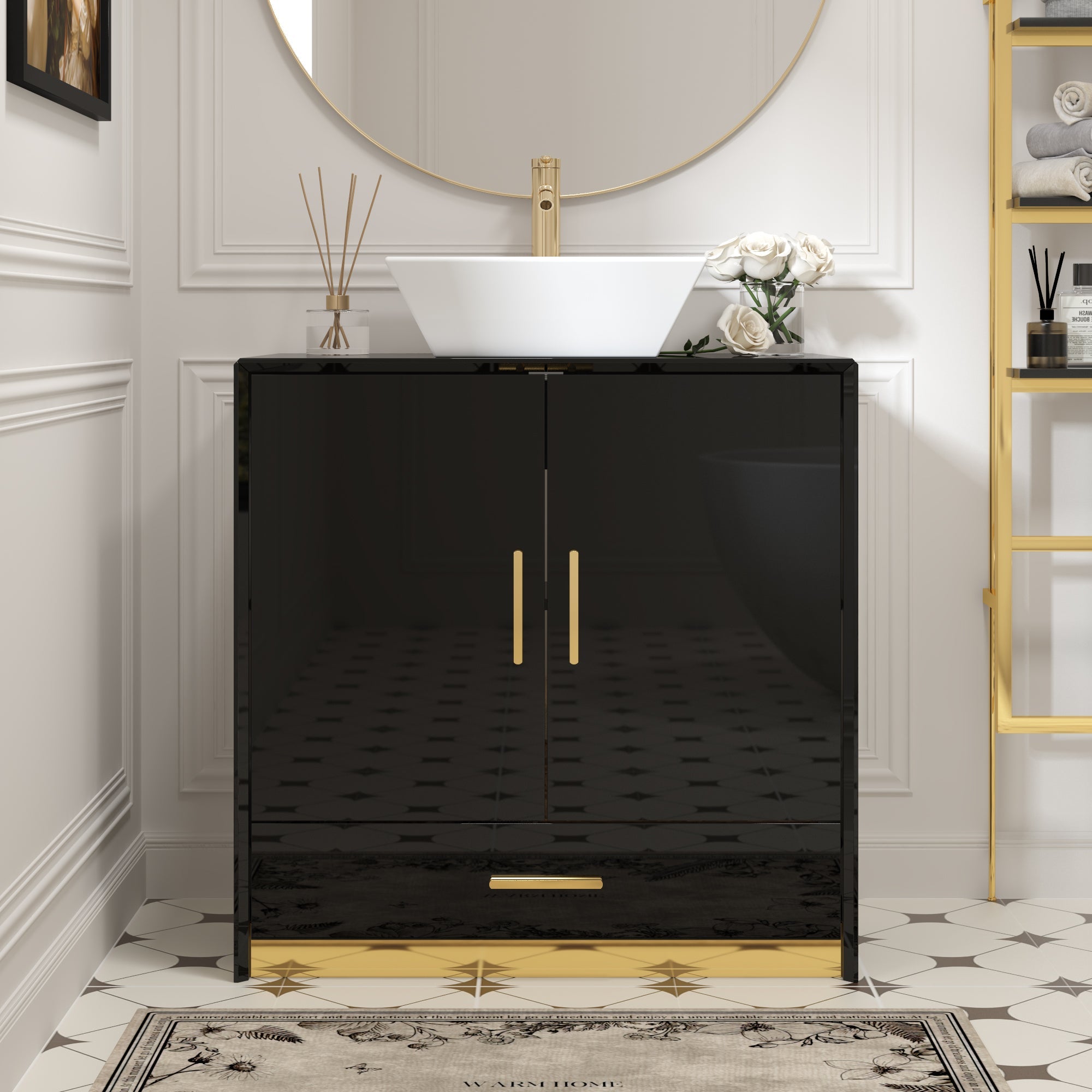 Black High Gloss Bathroom Vanity With Ceramic Sink