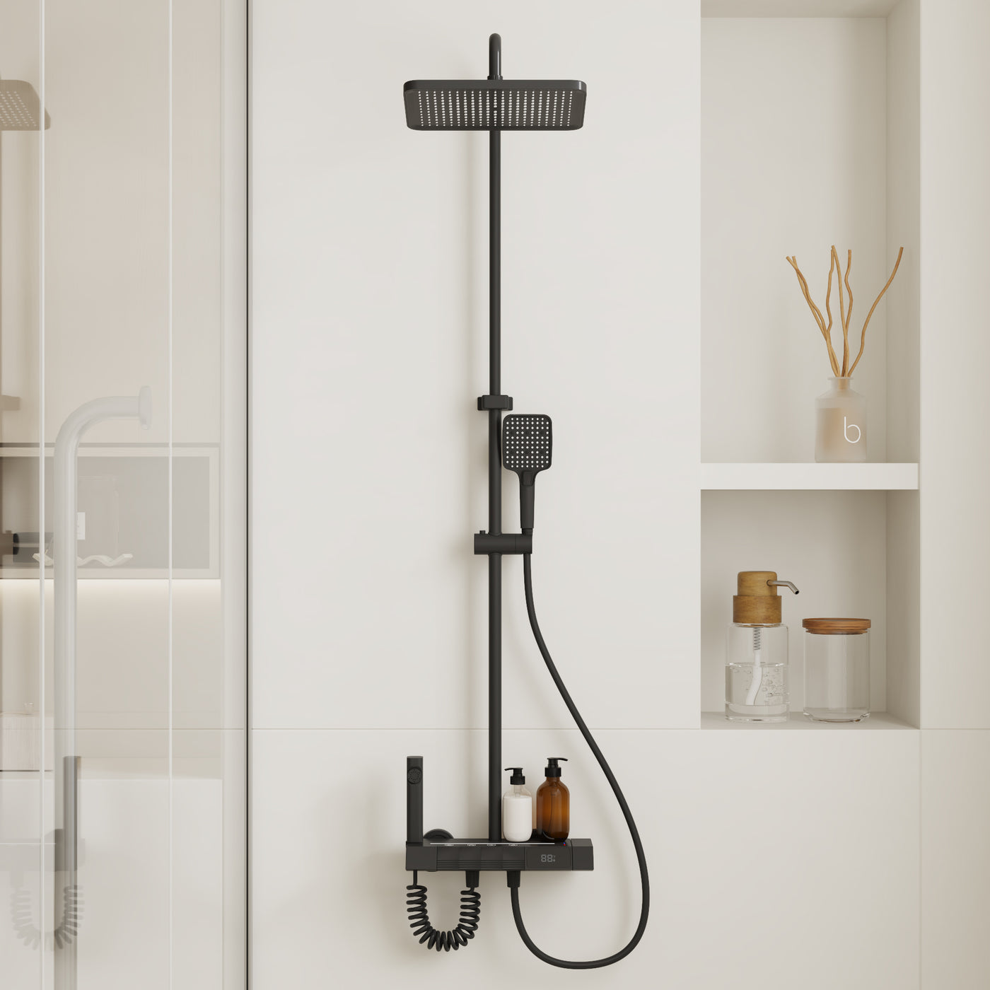Black Shower System With LED Display Screen