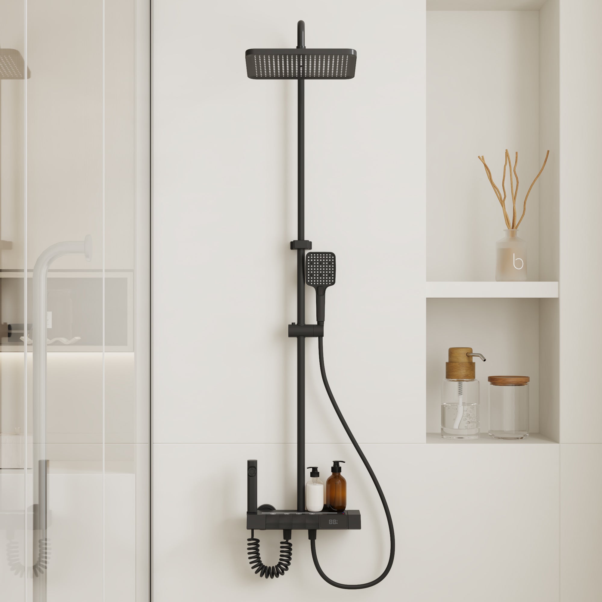 Black Shower System With LED Display Screen