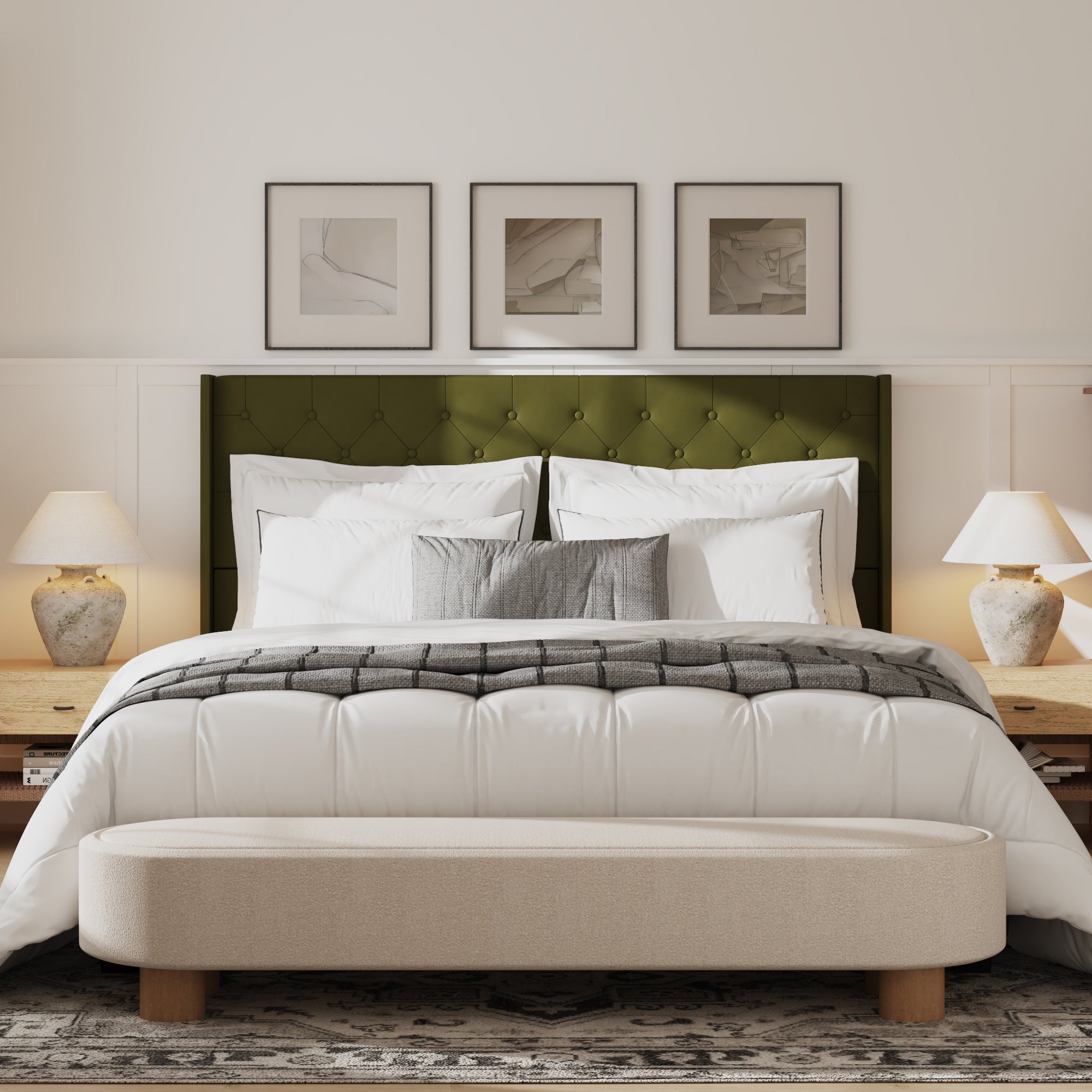 King Size Upholstered Bed With Sturdy Frame