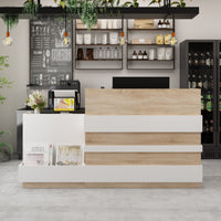 87.2" Modern Minimalist Natural Reception Desk With Drawer And Keyboard Tray