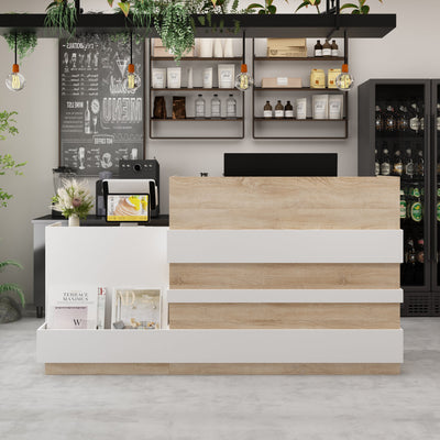 87.2" Modern Minimalist Natural Reception Desk With Drawer And Keyboard Tray