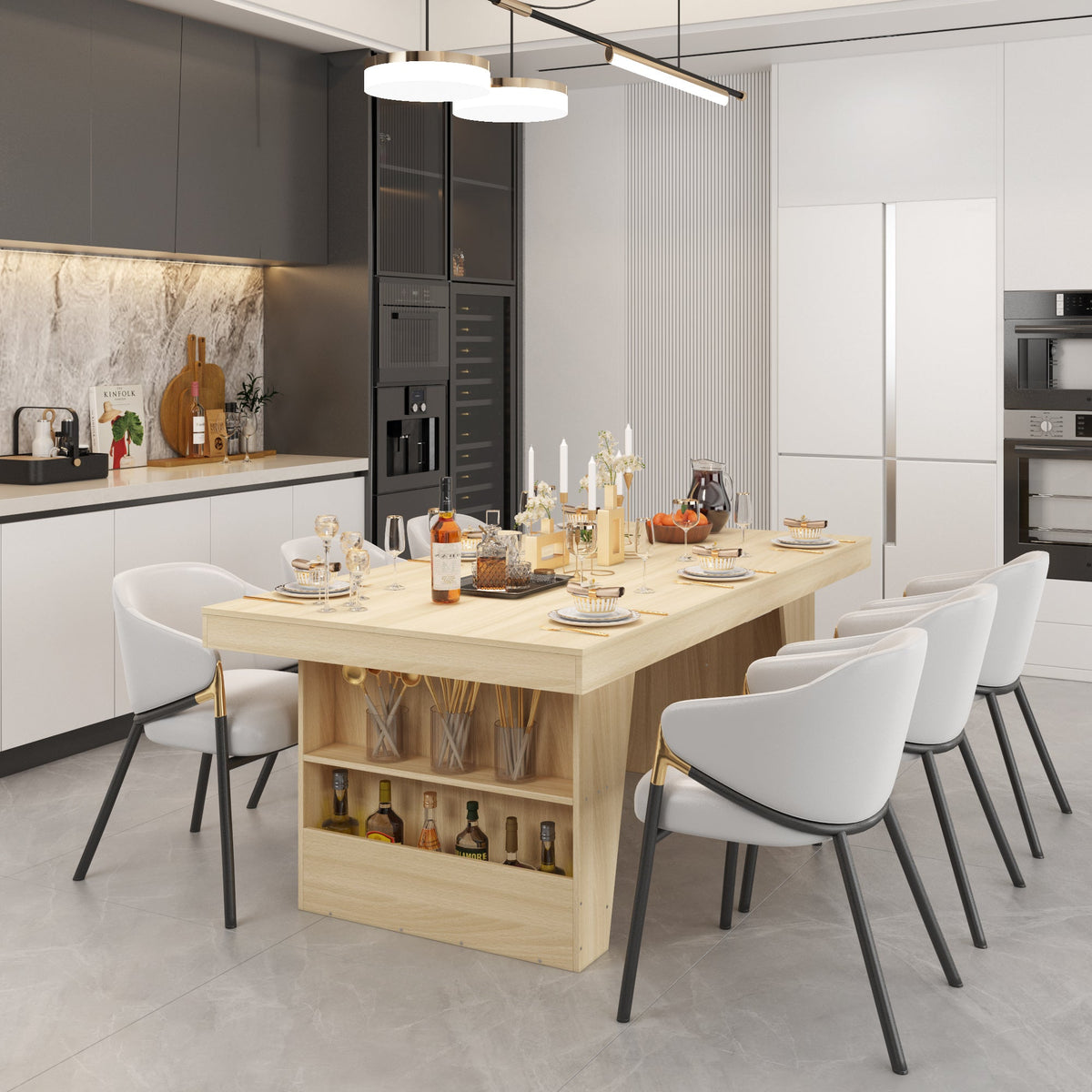 78.7" Modern Wood Dining Table with Storage Shelves