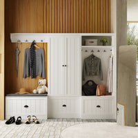 Stilla 87" Modern White Hall Tree with Storage Bench and Shoe Storage