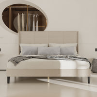 62.6" Modern Beige Platform Bed with Upholstered Headboard