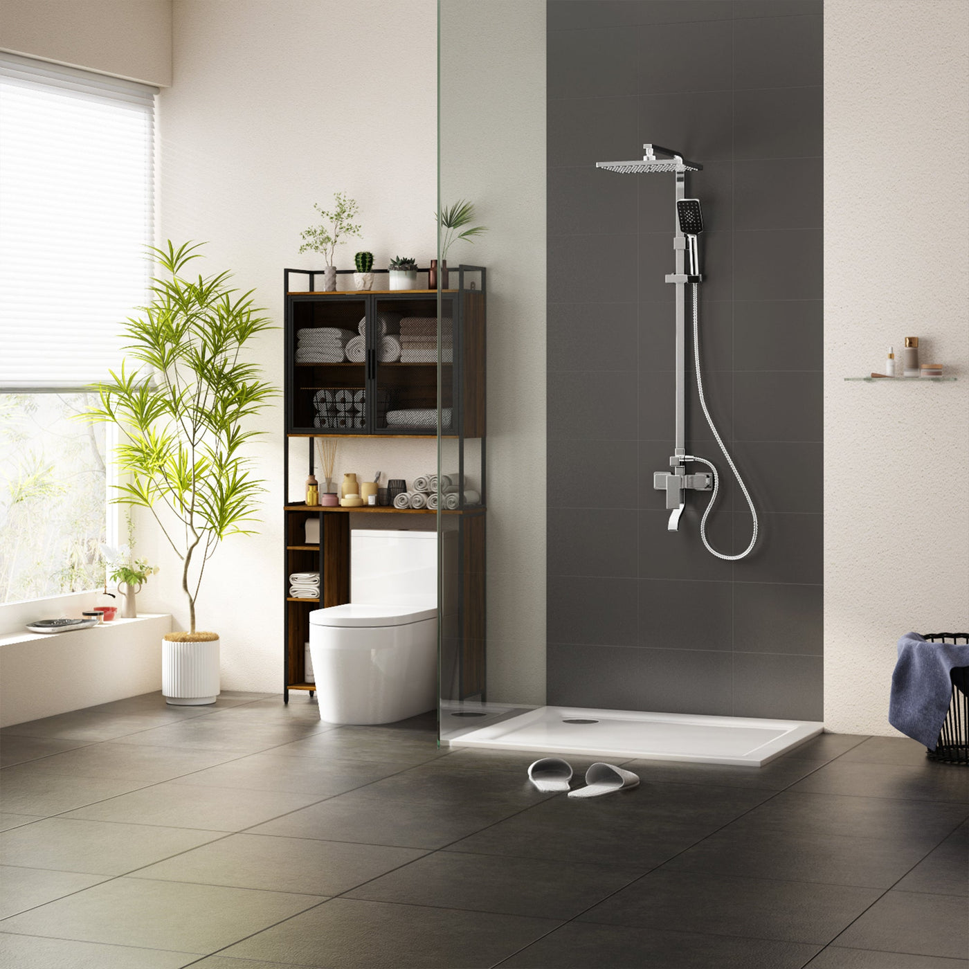 31.5" Industrial Brown Toilet Storage with Mesh Doors