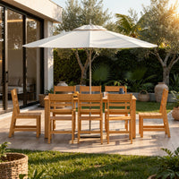 81" Modern Natural Wood 7-Piece Outdoor Dining Set (1 Table & 6 Chairs) with Weather-Resistant Design
