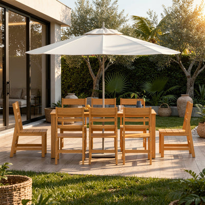 81" Modern Natural Wood 7-Piece Outdoor Dining Set (1 Table & 6 Chairs) with Weather-Resistant Design