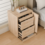 23.6" Oak Engineered Wood 3-Drawer Lockable Smart Nightstand with Hidden Gun Storage Cabinet