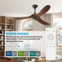 60" Modern Simple Brown Ceiling Fan With Wooden Streamline Design