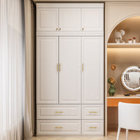 47.2" Modern 3-Door Wardrobe with Top Cabinet, Aluminum Hanging Rod and 4 Drawers