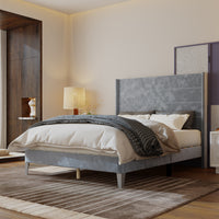 63.8" Simplistic Gray Platform Bed with Solid Wood Legs